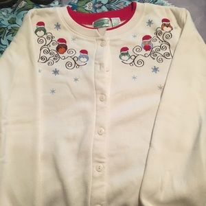 Ladies holiday sweatshirt button down cardigan